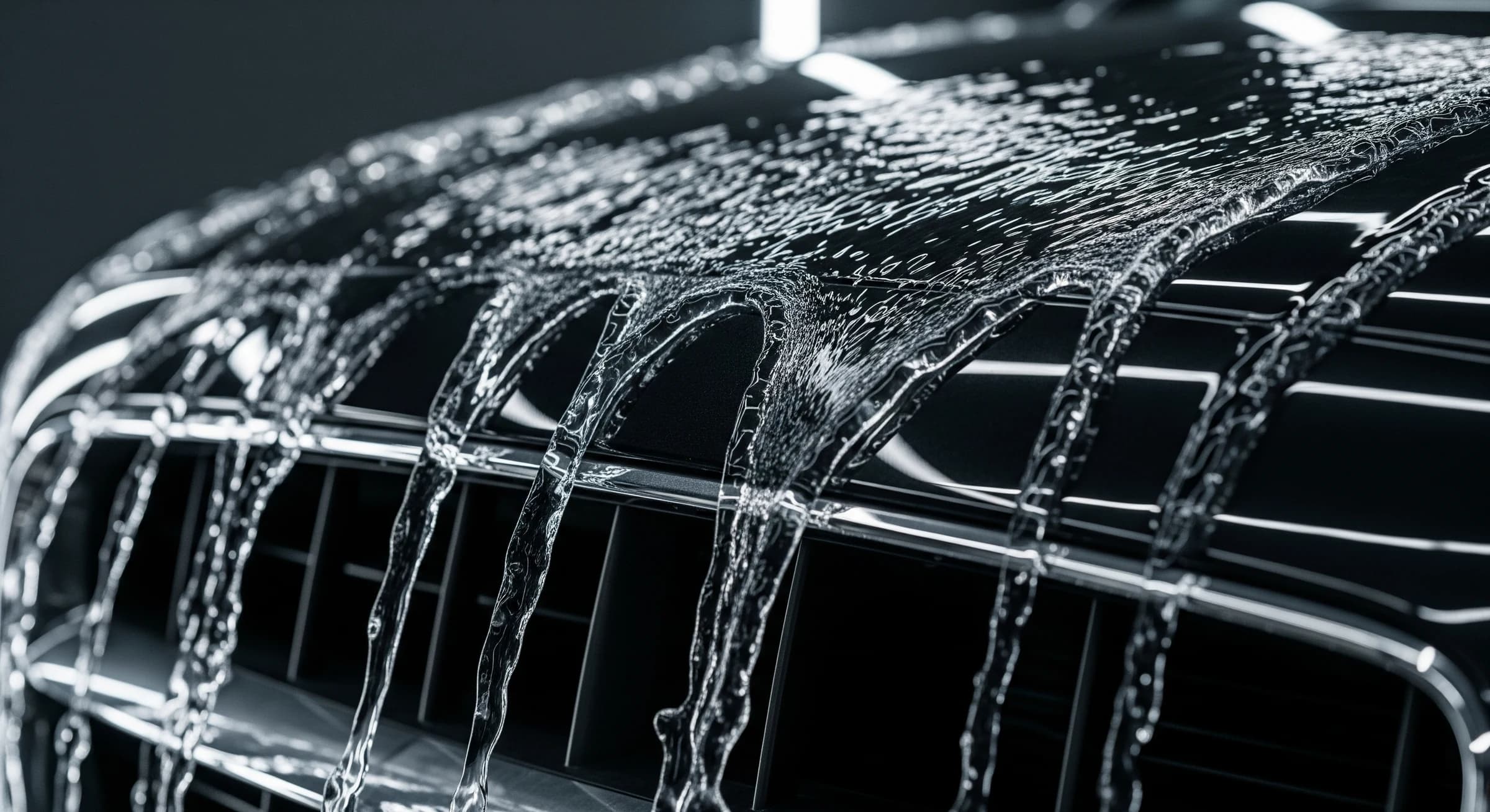 漆黒のボディを純水が流れ落ちる様子